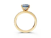Solitaire Engagement Ring Setting for Fancy Blue Princess Cut Center with Fine Pave Band and Claw Prong Head in Yellow Gold