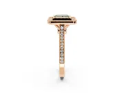 Halo Engagement Ring Setting for Fancy Green Princess Cut Center with Milgrain Frame, Pave Band and Prong Head in Rose Gold
