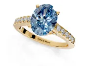 Solitaire Engagement Ring Setting for Fancy Blue Oval Center with Crossover Accents and Prong Head in Yellow Gold