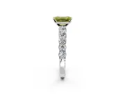 Shared-Prong Engagement Ring Setting for Fancy Yellow Emerald Cut Center with Graduated Accents and Prong Head in White Gold