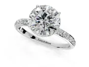 Hidden Halo Engagement Ring Setting for Round Cut Center with Pave Band and Prong Head in Platinum