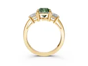 3 Stone Engagement Ring Setting for Fancy Green Cushion Cut Center with Matching Side Accents and Prong Head in Yellow Gold