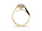 Halo Engagement Ring Setting for Princess Cut Center with Narrowing Pave Band and Prong Head in Yellow Gold