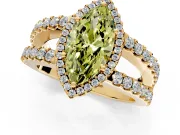 Halo Engagement Ring Setting for Fancy Yellow Marquise Center with Wide-Open Pave Split Shank and Prong Head in Yellow Gold