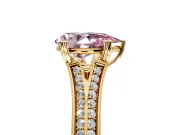 Solitaire Engagement Ring Setting for Fancy Pink Pear-Shaped Center with Pave Rail Split Shank and Prong Head in Yellow Gold