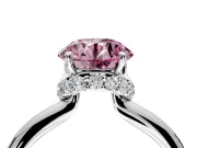 Hidden Halo Engagement Ring Setting for Fancy Pink Round Cut Center with Plain Rounded Band and Prong Head in Sterling Silver