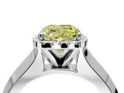 Halo Engagement Ring Setting for Fancy Yellow Cushion Cut Center with Knife Ridge Cathedral Band and Prong Head in Sterling Silver
