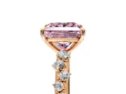 Cluster Engagement Ring Setting for Fancy Pink Princess Cut Center with Round Cut Accent Band and Prong Head in Rose Gold