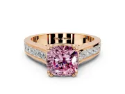 Solitaire Engagement Ring Setting for Fancy Pink Cushion Cut Center with Channel Band and Double Claw Prong Head in Rose Gold