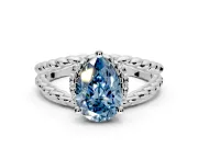 Halo Engagement Ring Setting for Fancy Blue Pear-Shaped Center with Rope Twist Split Shank and Prong Head in Sterling Silver