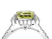 Milgrain Floral Halo Engagement Ring Setting for Fancy Yellow Asscher Cut Center with Pave Band and Prong Head in Sterling Silver
