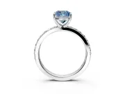 Solitaire Engagement Ring Setting for Fancy Blue Cushion Cut Center with Round Cut Pave Band and Prong Head in White Gold