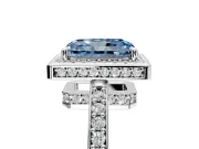 Halo Engagement Ring Setting for Fancy Blue Radiant Cut Center with Metal-Rimmed Halo, Pave Band and Prong Head in Platinum