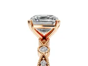 Solitaire Engagement Ring Setting for Asscher Cut Center with Milgrain Bezel Accents and Prong Head in Rose Gold