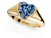 Tension Engagement Ring Setting for Fancy Blue Heart-Shaped Center with Wide Tapered Band and Tension Head in Yellow Gold