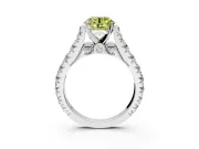 Solitaire Engagement Ring Setting for Fancy Yellow Round Cut Center with Pave Cathedral Shoulders and Prong Head in Platinum