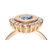 Halo Engagement Ring Setting for Fancy Blue Marquise Center with Milgrain Bezel Rim, Plain Band and Prong Head in Rose Gold