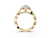 Halo Engagement Ring Setting for Marquise Center with Twist Band and Prong Head in Yellow Gold