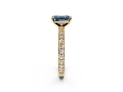 Solitaire Engagement Ring Setting for Fancy Blue Emerald Cut Center with Milgrain-Edged Pave Band and Prong Head in Yellow Gold