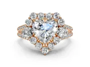 Halo Engagement Ring Setting for Heart-Shaped Center with Two-Strand Split Shank and Prong Head in Rose Gold