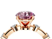 Solitaire Engagement Ring Setting for Fancy Pink Round Cut Center with Bezel Station Band and Prong Head in Rose Gold