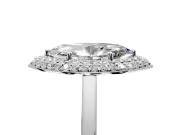 Halo Engagement Ring Setting for Marquise Center with Plain Tapered Band and Prong Head in White Gold