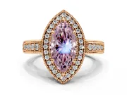 Milgrain Halo Engagement Ring Setting for Fancy Pink Marquise Center with Pave Band and Prong Head in Rose Gold