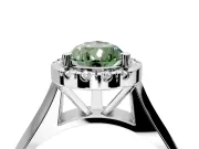 Halo Engagement Ring Setting for Fancy Green Pear-Shaped Center with Square Band and Prong Head in Sterling Silver