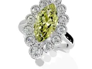 Cluster Halo Engagement Ring Setting for Fancy Yellow Marquise Center with Milgrain Bezel Accents and Prong Head in Sterling Silver