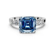 5 Stone Engagement Ring Setting for Fancy Blue Asscher Cut Center with Plain Band and Prong Head in Platinum