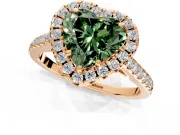 Halo Engagement Ring Setting for Fancy Green Heart-Shaped Center with Raised Halo, Pave Band and Prong Head in Rose Gold