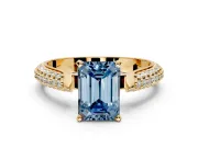 Solitaire Engagement Ring Setting for Fancy Blue Emerald Cut Center with Multi-Row Accents and Prong Head in Yellow Gold