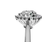 Starburst Halo Engagement Ring Setting for Heart-Shaped Center with Thin Round-Wire Band and Prong Head in Platinum