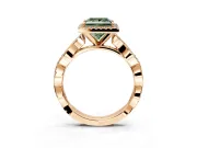 Halo Engagement Ring Setting for Fancy Green Princess Cut Center with Pave and Plain Twist Band and Prong Head in Rose Gold