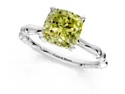 Solitaire Engagement Ring Setting for Fancy Yellow Cushion Cut Center with Bamboo Band and Prong Head in Platinum