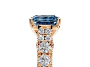 Solitaire Engagement Ring Setting for Fancy Blue Emerald Cut Center with Pave Cathedral Shoulders and Prong Head in Rose Gold