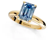 Solitaire Engagement Ring Setting for Fancy Blue Emerald Cut Center with Wire Band and Prong Head in Yellow Gold