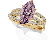 Solitaire Engagement Ring Setting for Fancy Pink Marquise Center with Woven 3-Strand Pave Band and Prong Head in Yellow Gold