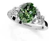 Solitaire Engagement Ring Setting for Fancy Green Oval Center with Marquise Flower Shoulders and Prong Head in White Gold