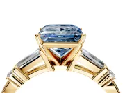 Bar-Set Engagement Ring Setting for Fancy Blue Princess Cut Center with Tapered Baguette Accents and Prong Head in Yellow Gold