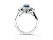 3 Stone Engagement Ring Setting for Fancy Blue Radiant Cut Center with Crossover Basket, Pave Band and Prong Head in Sterling Silver