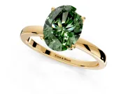 Solitaire Engagement Ring Setting for Fancy Green Oval Center with Thin Rounded Plain Band and Prong Head in Yellow Gold