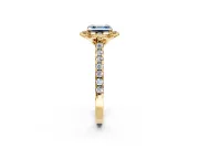 Floral Engagement Ring Setting for Fancy Blue Asscher Cut Center with Pave Band and Floral Prong Head in Yellow Gold