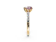 Baguette Engagement Ring Setting for Fancy Pink Heart-Shaped Center with Alternating Bar-Set Band and Prong Head in Yellow Gold