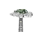 Milgrain Halo Engagement Ring Setting for Fancy Green Heart-Shaped Center with Bezel Point Accents and Prong Head in Platinum
