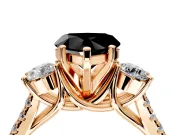 3 Stone Engagement Ring Setting for Fancy Black Heart-Shaped Center with Crossover Basket, Pave Band and Prong Head in Rose Gold