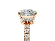 Paired Accent Engagement Ring Setting for Princess Cut Center with Pave Band and Prong Head in Rose Gold
