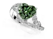 Solitaire Engagement Ring Setting for Fancy Green Heart-Shaped Center with Pave Bypass Twist Band and Prong Head in White Gold