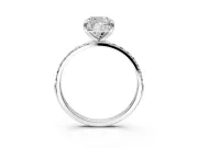 Solitaire Engagement Ring Setting for Cushion Cut Center with Pave Accents and Prong Head in White Gold