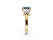 Floral Engagement Ring Setting for Fancy Blue Emerald Cut Center with Marquise Cluster Shoulders and Prong Head in Yellow Gold